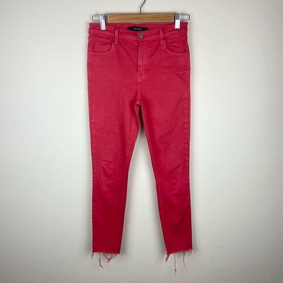 J Brand Alana High-Rise Crop Carmine Frayed Hem Pant - Red - Picture 1 of 7